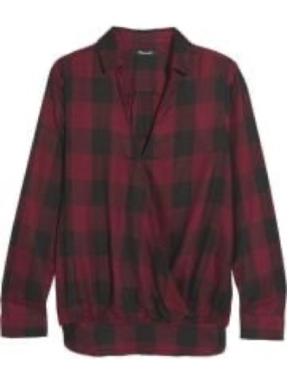 Madewell Red and Black Plaid Wrap-Front Blouse